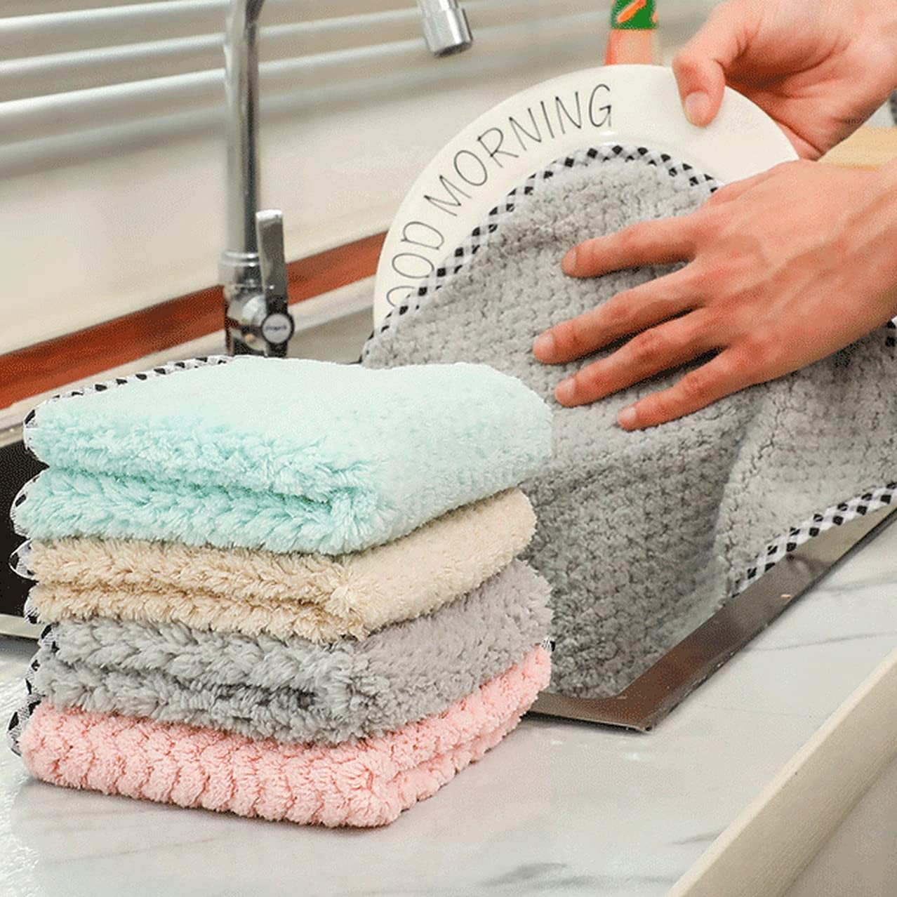 CoralFleeclean Kitchen Cleaning Rags Absorbent, Super Absorbent