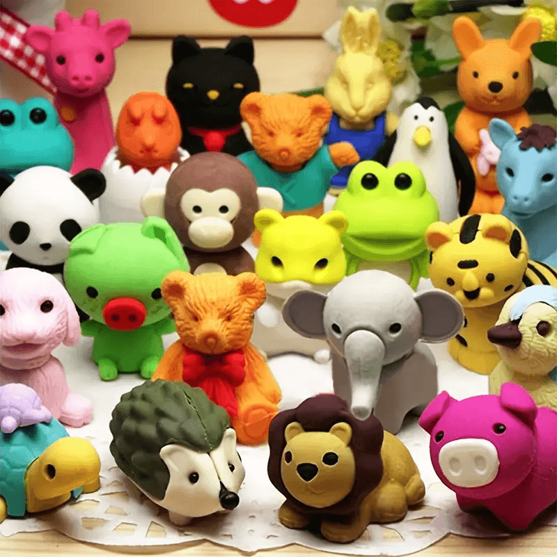 25 Pcs Korean Creative Cute Cartoon Animal Erasers  Fun Student Prizes & Gifts for Kids