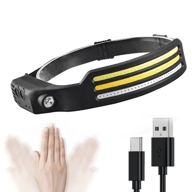 Waterproof LED Headlamp Flashlight with 230° COB Strip Light and Motion Sensor