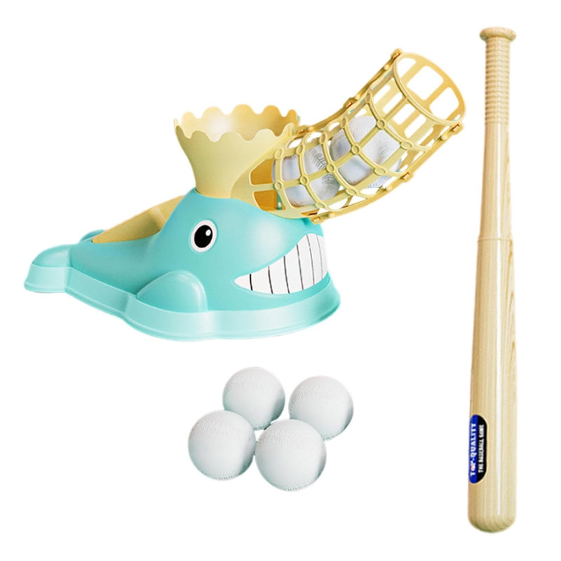 Cartoon Whale Baseball Ejection Toy Indoor Outdoor Foot Launcher Sports Set For Boys Single Player Training Game Set