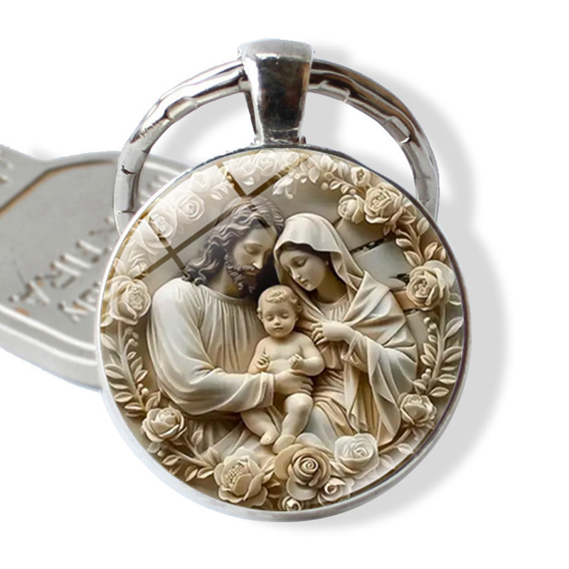 Creative Mary Time Gem Keychain Pendant Religious Style Small Gift Key Ring