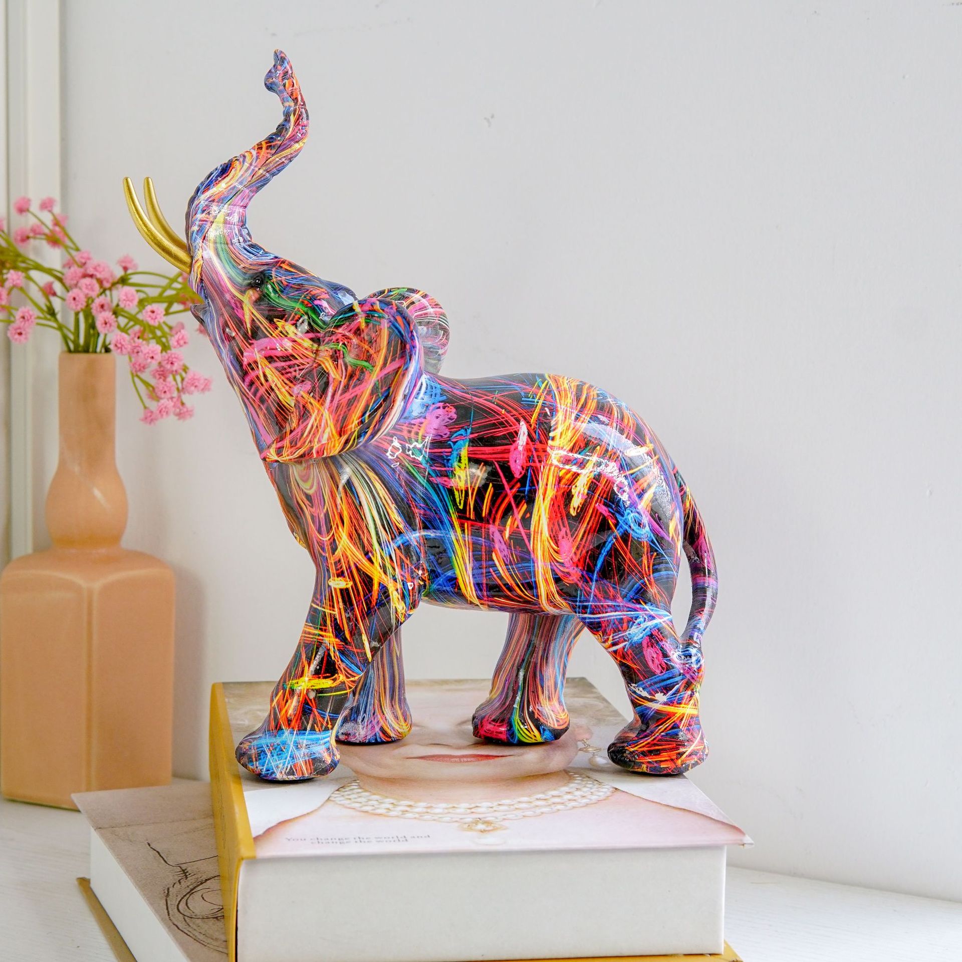 Colorful Elephant Resin Ornaments Modern Decorative Sculpture for Home Living Room Porch Wine Cabinet Desktop Display and Craft Gift Use