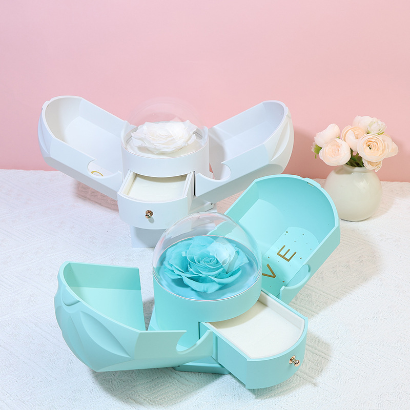 Bear Rotating Jewelry Box with Transparent Acrylic Rose Gift Packaging