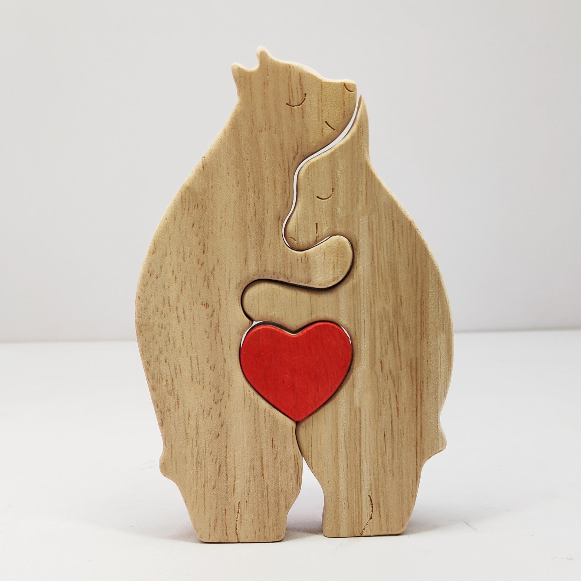 Wooden Puzzle Mother and Child Bear Set Craft Ornaments DIY Creative Gift for Mother’s Day