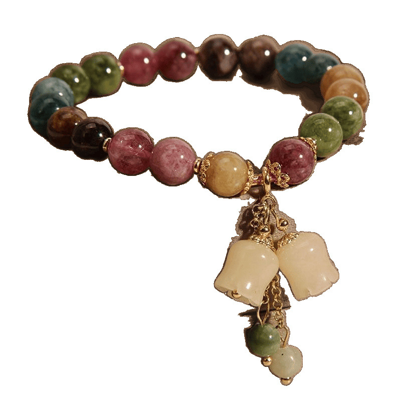 Rainbow Lotus Colored Chain Bracelet for Girls, INS Style Small Orchid Charm, Cute Gift Bracelet for Girlfriend