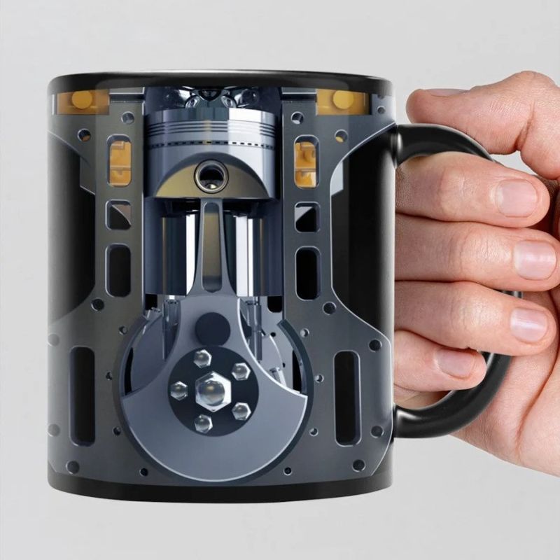 Mechanic Engine Ceramic Mug, Creative Grain Texture Coffee Cup for Car & Motorcycle Enthusiasts, Unique Gift