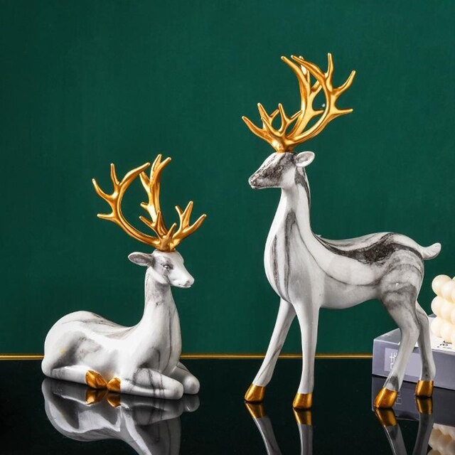 Resin Elk Deer Statue Sculpture Tabletop Ornaments Housewarming Gifts Abstract Lucky Deer Ornament Home Room Decoration