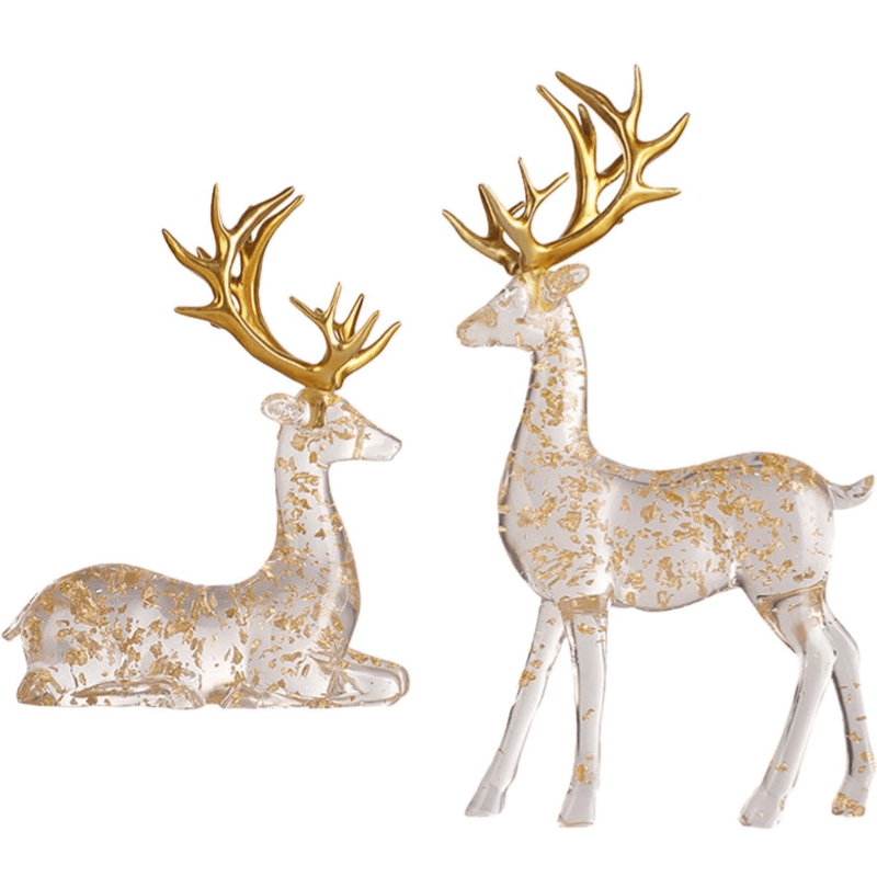 Elegant Transparent Gold Foil Elk Ornaments for High-End Home Decor Stylish Living Room, Wine Cabinet & TV Cabinet Accents, Perfect Housewarming Gift