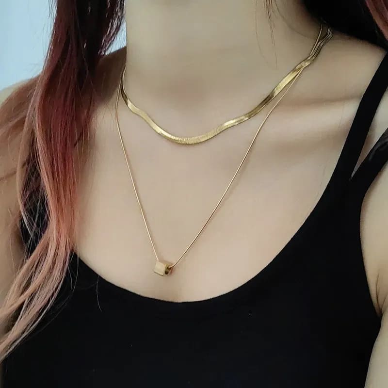 Fashion Stainless Steel Cube Stacked Snake Bone Necklace Women's Niche Design, All-Match Hip-Hop Clavicle Chain Casual And Party Wear Jewellery