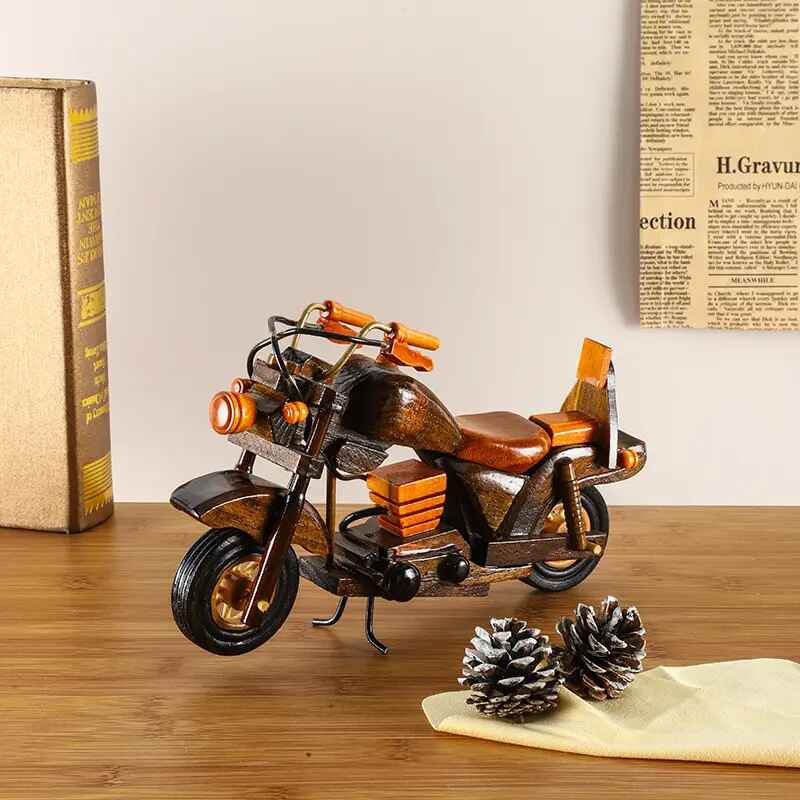 Exquisite Vintage Wooden Motorcycle Model Handcrafted Desktop Ornament, Collectible Gift & Stylish Home Decor Accent for Enthusiasts