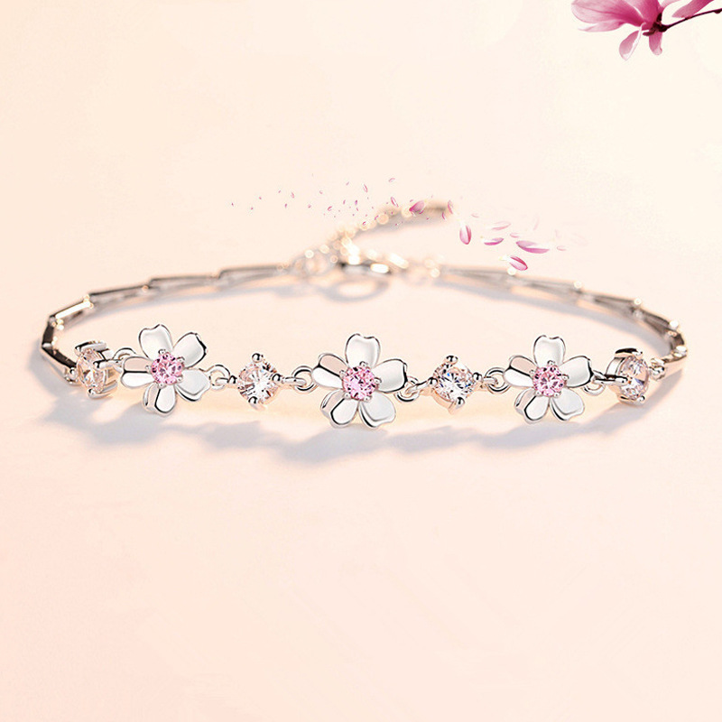 Pink Peach Blossom Bracelet Elegant Floral Jewelry for Women