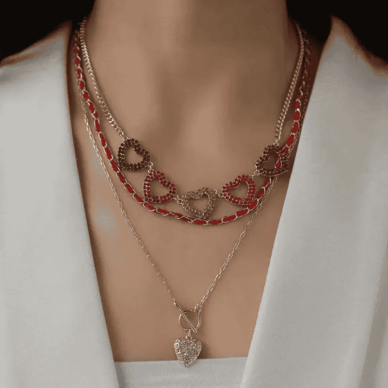 Handmade Valentine’s Day Love Peach Laminated Necklace Set for Women Elegant Fashion Jewellery Collection Perfect for Gifts Special Occasions.