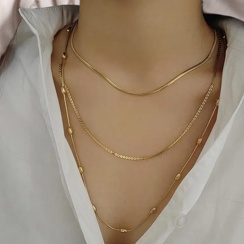 Gold Beaded Layered Chain Necklace Elegant and Trendy Multi Strand Jewellery for Women Perfect for Casual and Party Wear Jewellery